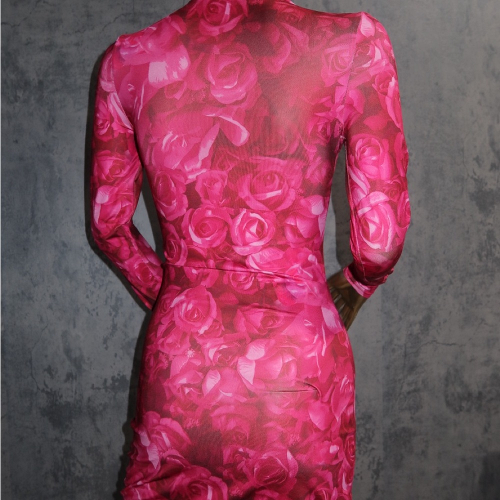 Pink Rose Patterned Long Sleeve Dress - Picture 3 of 3